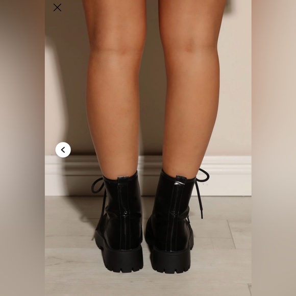 Fashion Nova Glossy Black Combat Boots - Picture 3 of 6